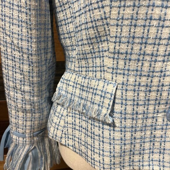 Women's Beautiful Spring Fashion Instinct Blue & White Tweed Blazer, Size 8 - Picture 3 of 10